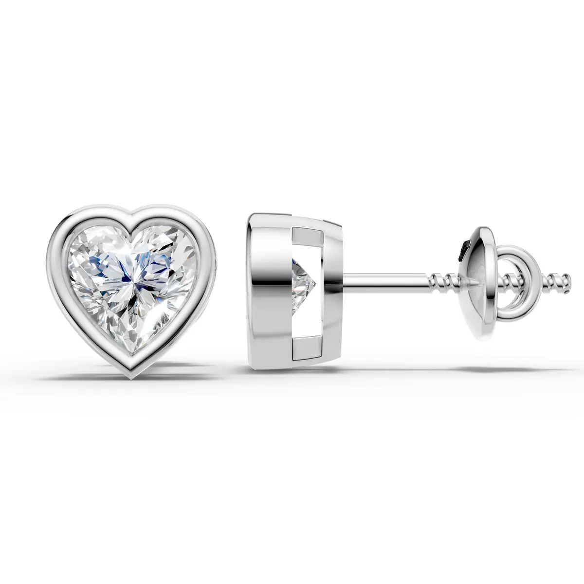 Heart Cut Diamond Bezel Stud Earrings